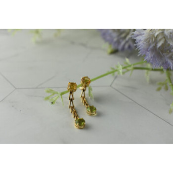14K YELLOW GOLD HELIODOR & TSAVORITE EARRINGS