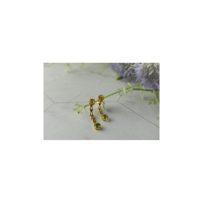 14K YELLOW GOLD HELIODOR & TSAVORITE EARRINGS