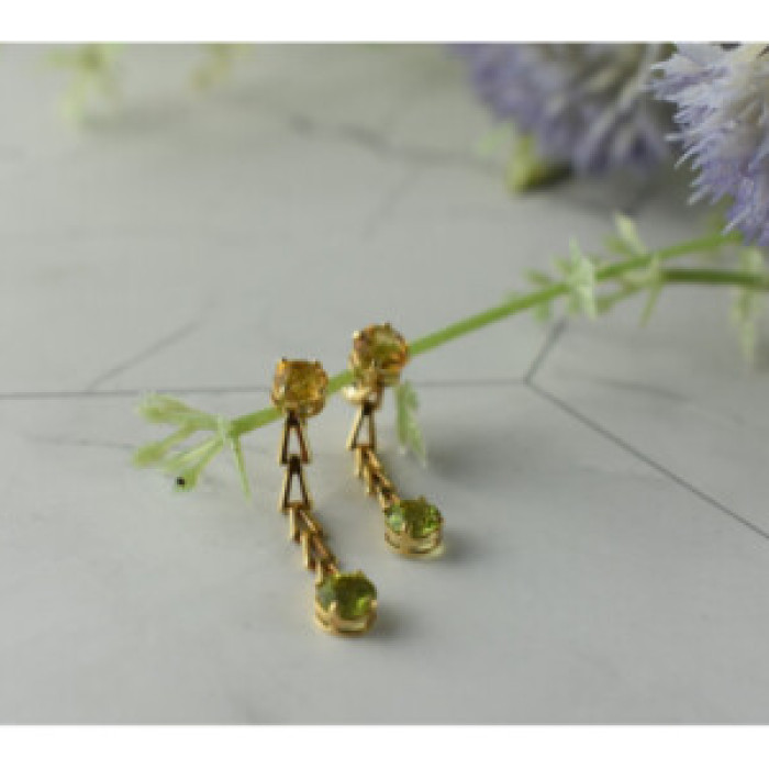 14K Yellow Gold Heliodor & Tsavorite Earrings