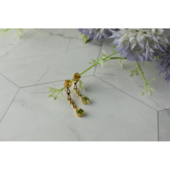 14K YELLOW GOLD HELIODOR & TSAVORITE EARRINGS