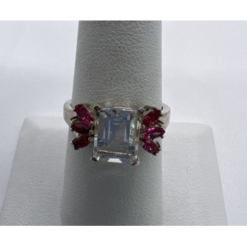 925 Sterling Silver Pink & Colorless Spinel Ring Size 7.5