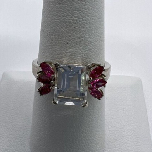 925 Sterling Silver Pink & Colorless Spinel Ring Size 7.5