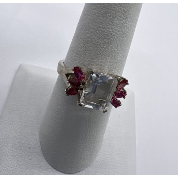 925 Sterling Silver Pink & Colorless Spinel Ring Size 7.5