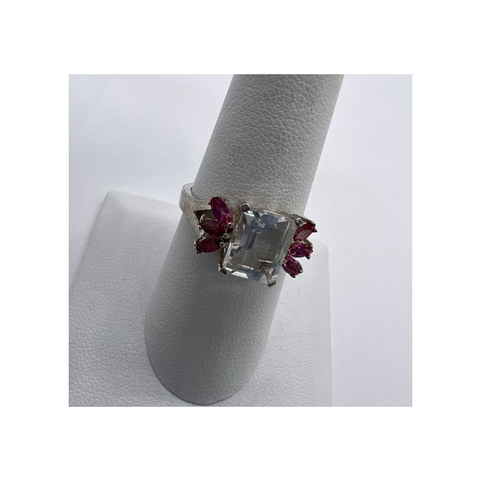 925 Sterling Silver Pink & Colorless Spinel Ring Size 7.5