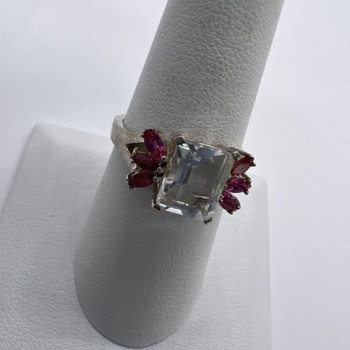 925 Sterling Silver Pink & Colorless Spinel Ring Size 7.5