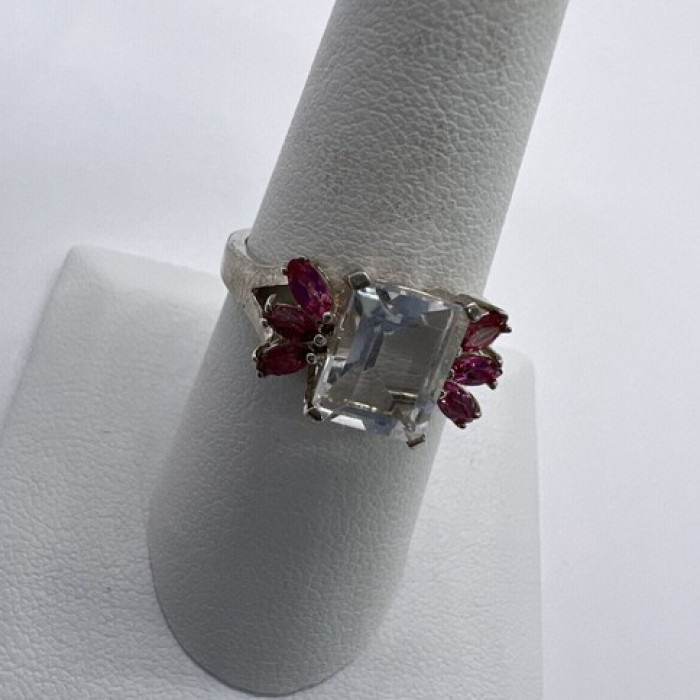 925 Sterling Silver Pink & Colorless Spinel Ring Size 7.5