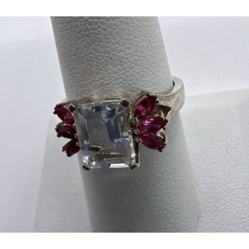 925 Sterling Silver Pink & Colorless Spinel Ring Size 7.5