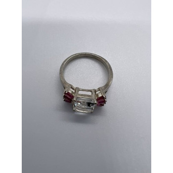 925 Sterling Silver Pink & Colorless Spinel Ring Size 7.5