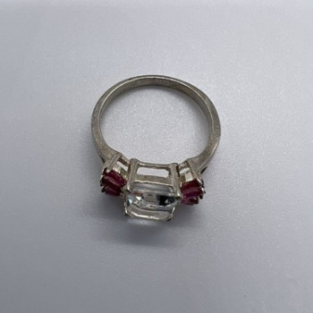 925 Sterling Silver Pink & Colorless Spinel Ring Size 7.5