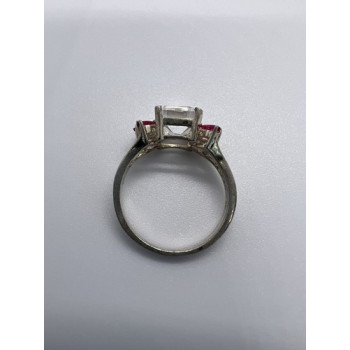 925 Sterling Silver Pink & Colorless Spinel Ring Size 7.5