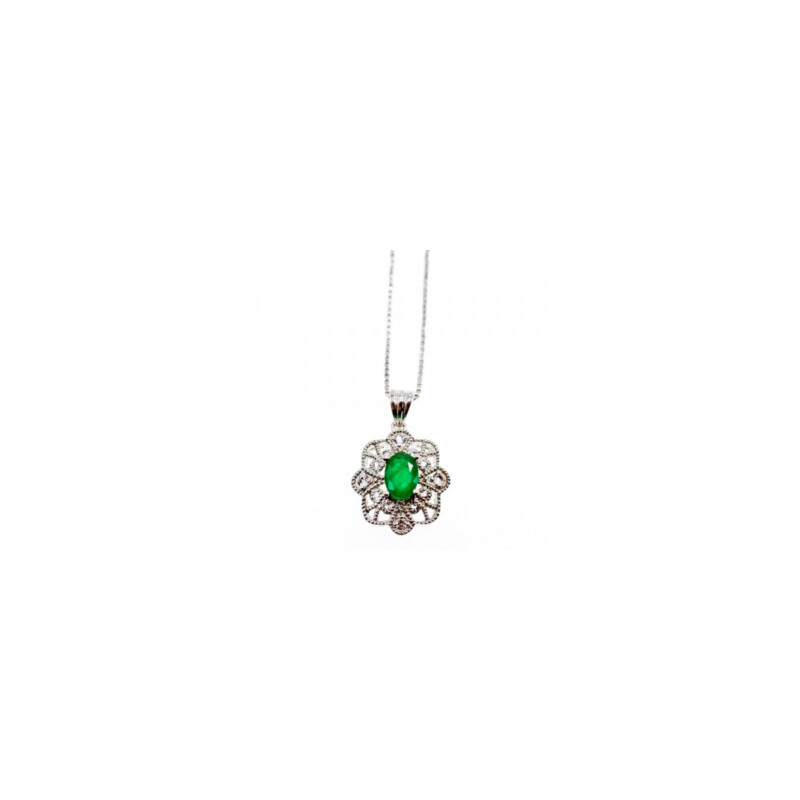 925 STERLING SILVER EMERALD & BERYL CHAIN WITH PENDANT