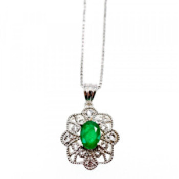 925 Sterling Silver Emerald & Beryl Chain With Pendant
