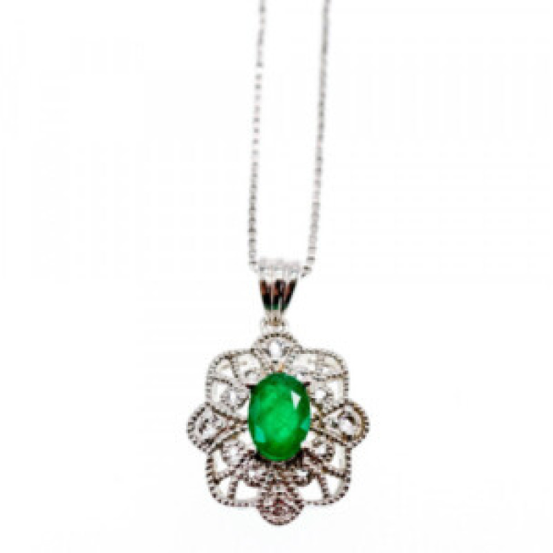 925 Sterling Silver Emerald & Beryl Chain With Pendant