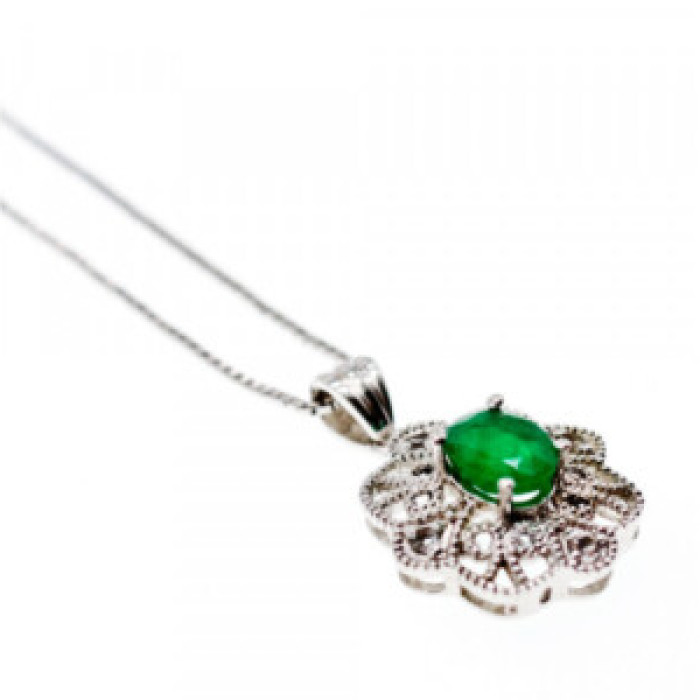 925 Sterling Silver Emerald & Beryl Chain With Pendant