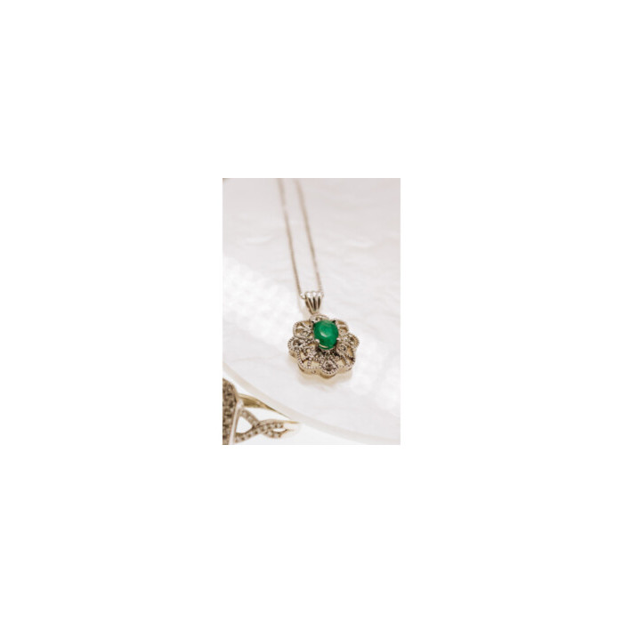 925 STERLING SILVER EMERALD & BERYL CHAIN WITH PENDANT