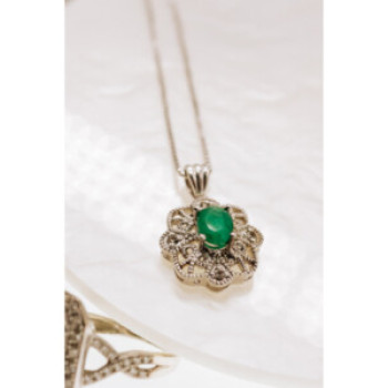 925 Sterling Silver Emerald & Beryl Chain With Pendant