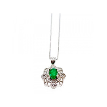 925 STERLING SILVER EMERALD & BERYL CHAIN WITH PENDANT