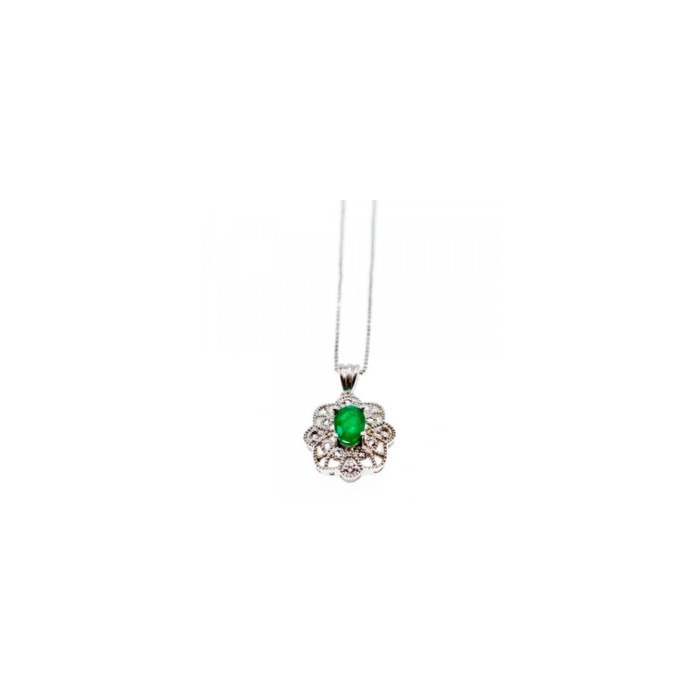 925 STERLING SILVER EMERALD & BERYL CHAIN WITH PENDANT