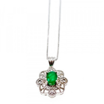 925 Sterling Silver Emerald & Beryl Chain With Pendant