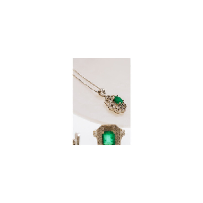 925 STERLING SILVER EMERALD & BERYL CHAIN WITH PENDANT