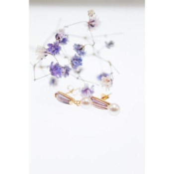 14K Yellow Gold Amethyst & Pearls Earrings Italy