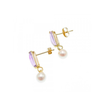 14K YELLOW GOLD AMETHYST & PEARLS EARRINGS ITALY