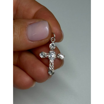 925 Sterling Silver CZ Cross Length 28 Mm