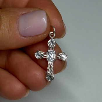 925 Sterling Silver CZ Cross Length 28 Mm