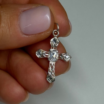 925 Sterling Silver CZ Cross Length 28 Mm