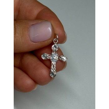 925 Sterling Silver CZ Cross Length 28 Mm