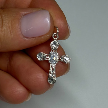 925 Sterling Silver CZ Cross Length 28 Mm