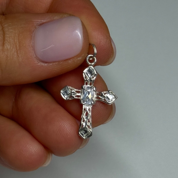 925 Sterling Silver CZ Cross Length 28 Mm