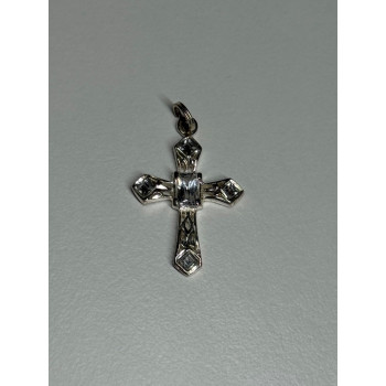 925 Sterling Silver CZ Cross Length 28 Mm