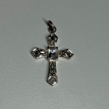 925 Sterling Silver CZ Cross Length 28 Mm
