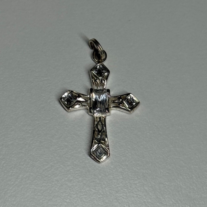 925 Sterling Silver CZ Cross Length 28 Mm