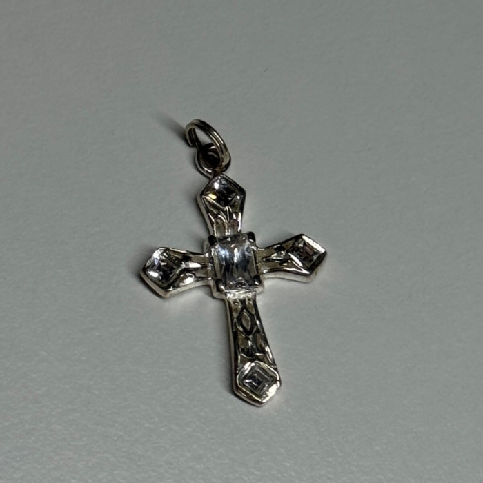 925 Sterling Silver CZ Cross Length 28 Mm