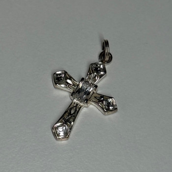 925 Sterling Silver CZ Cross Length 28 Mm