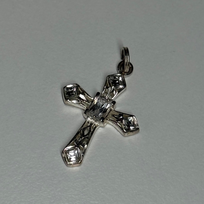 925 Sterling Silver CZ Cross Length 28 Mm