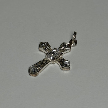 925 Sterling Silver CZ Cross Length 28 Mm