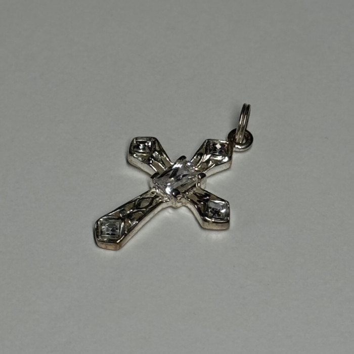 925 Sterling Silver CZ Cross Length 28 Mm