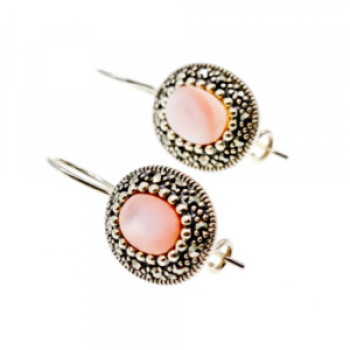 925 Sterling Silver Mother OF Pearl & Marcasites Earrings