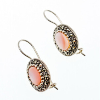 925 Sterling Silver Mother OF Pearl & Marcasites Earrings