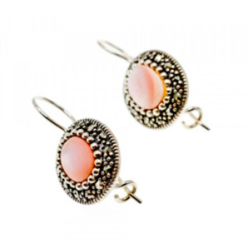 925 Sterling Silver Mother OF Pearl & Marcasites Earrings