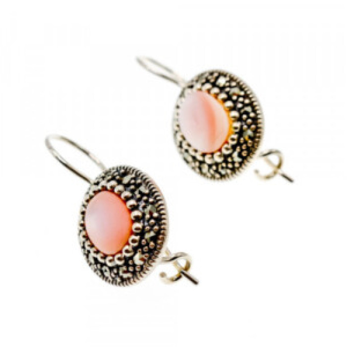 925 Sterling Silver Mother OF Pearl & Marcasites Earrings