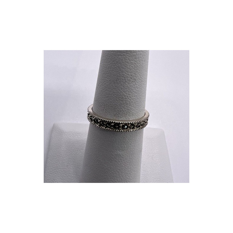 925 Sterling Silver & Marcasite Band Ring Size 6