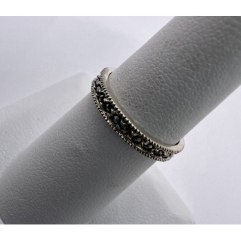 925 Sterling Silver & Marcasite Band Ring Size 6