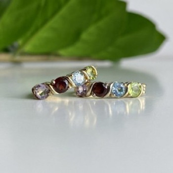 925 Sterling Silver Gold Plated Multi Gemstones Earrings