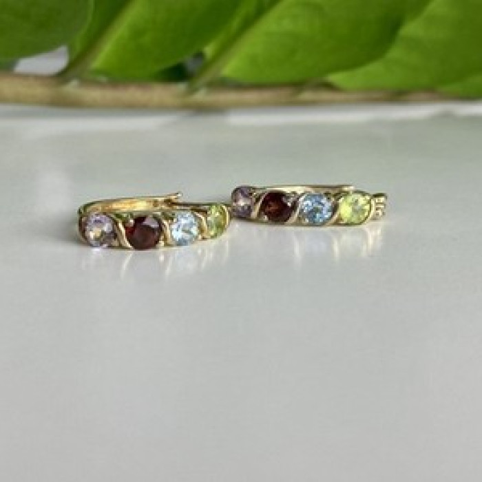 925 Sterling Silver Gold Plated Multi Gemstones Earrings