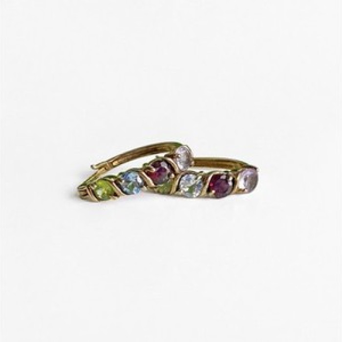 925 Sterling Silver Gold Plated Multi Gemstones Earrings