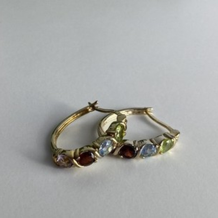 925 Sterling Silver Gold Plated Multi Gemstones Earrings